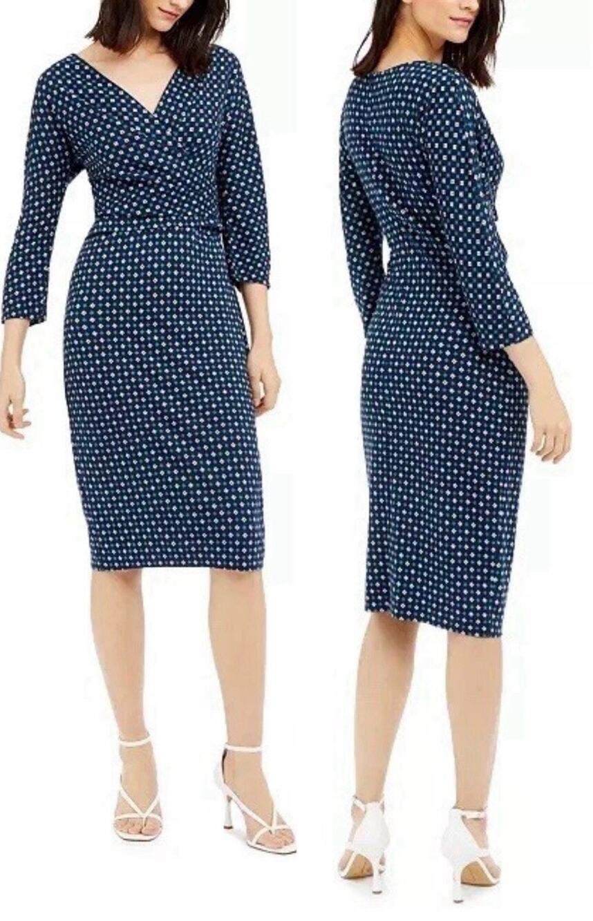 Weekend By Max Mara Estri Printed Wrap Dress — XL Navy Fall Office Quiet Luxury